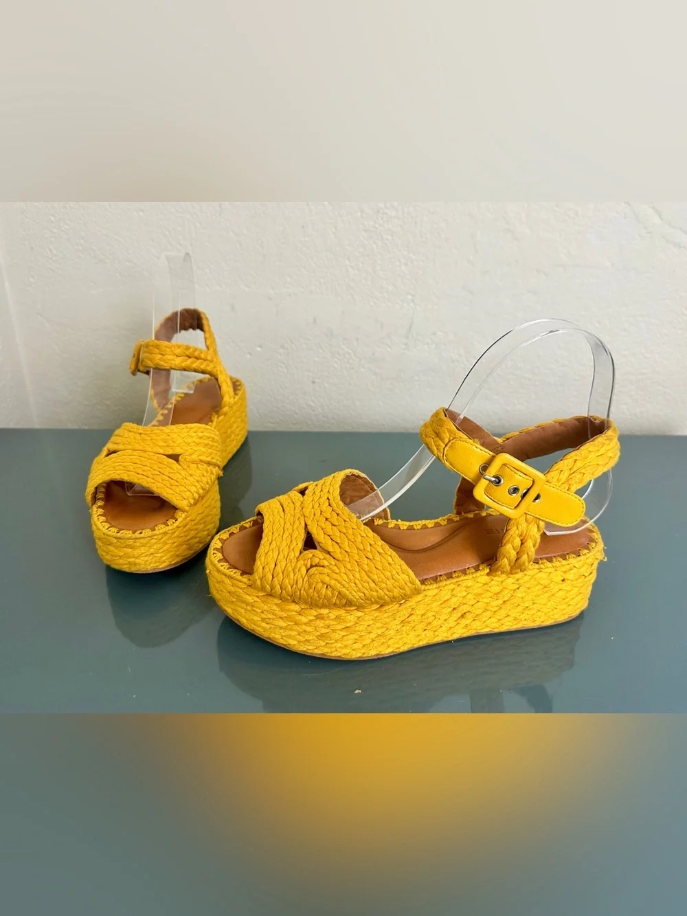 Robert Clergerie Aida Goldenrod Raffia Platform Sandals Size US 6 EU 36.5 $450